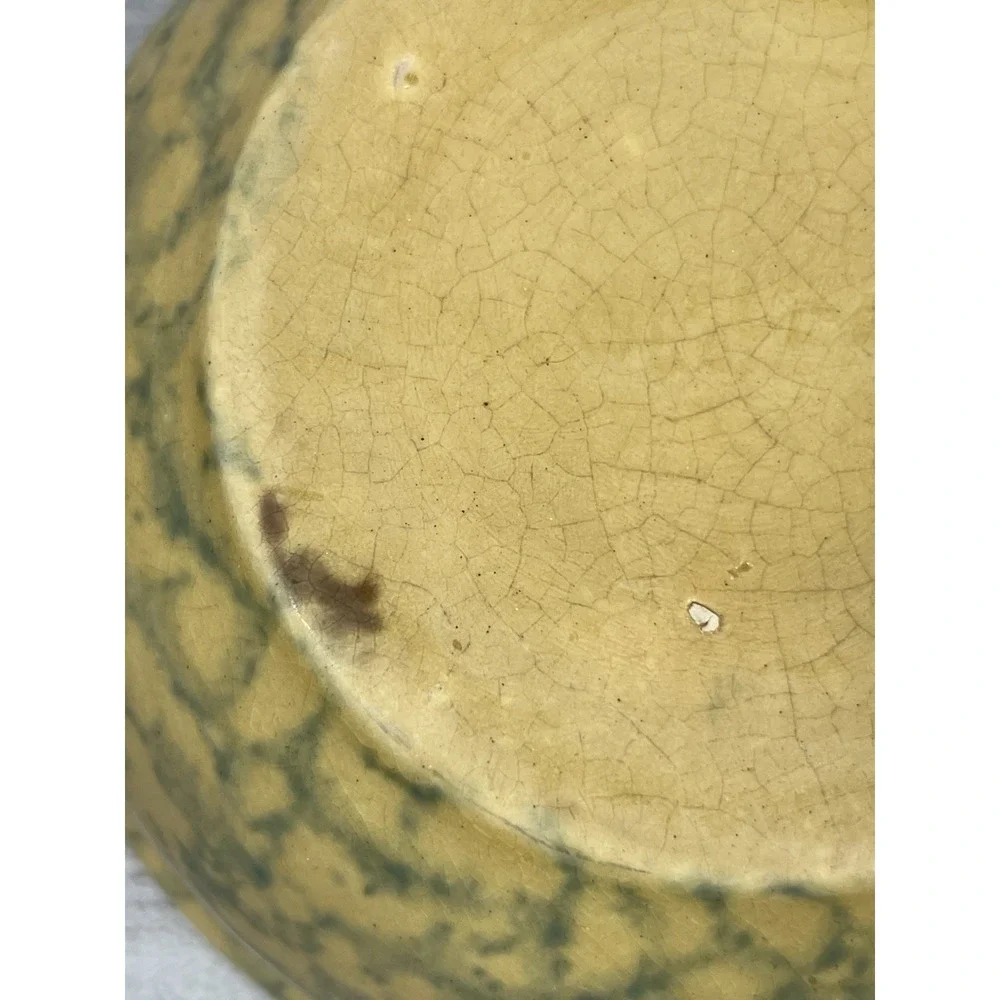 Antique Sponge Ware Serving Bowl Green Spatter 6